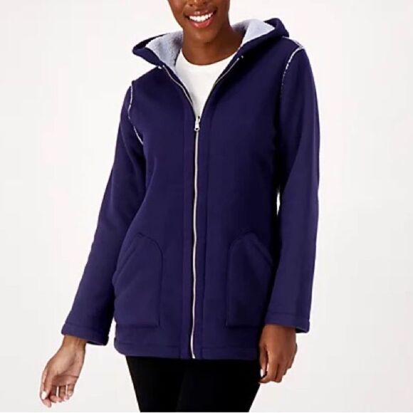 Susan Graver Weekend Reversible Polar Fleece & Sherpa Coat - Picture 1 of 3